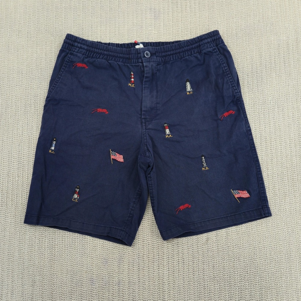 Polo Ralph Lauren Shorts Boys 18 Navy Lighthouse Lobster Flag Embroidered Chino